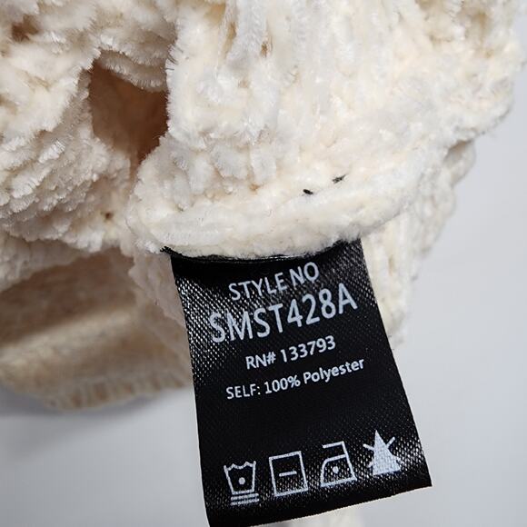 POL Flare Sleeve Oversized Sweater Size L Cream Crop Pointelle Hooded Chenille - Picture 12 of 14